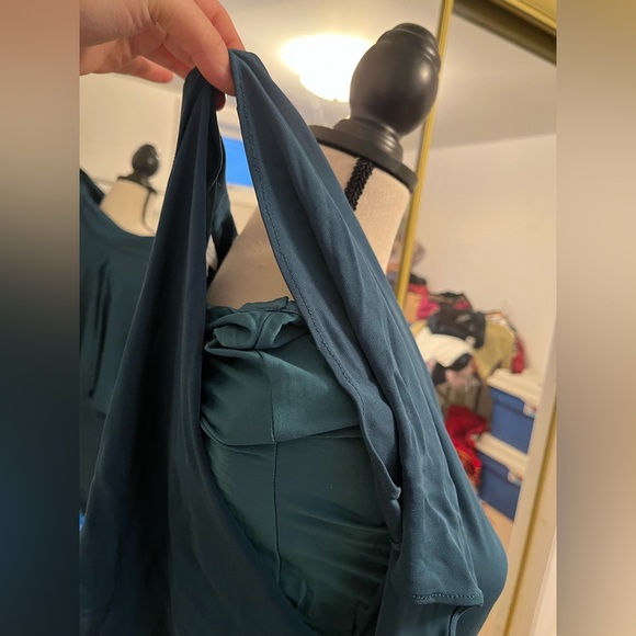 Halston Heritage Teal Off Shoulder Dress - Picture 5 of 11